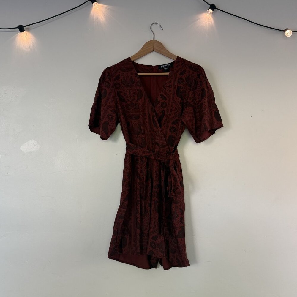 Disturbia Annabel Raven Print Tie Waist Playsuit • Size US 10 • Rust - Picture 3 of 3